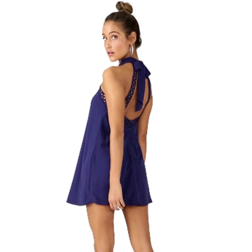 Lulus Any Sway Shape or Form Blue Lace Halter Dress Women's Size Small